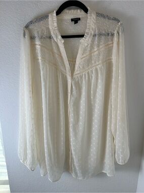 Torrid Cream Swiss Dot Lace Yoke Button-Front Blouse embroidered boho fairy 3x